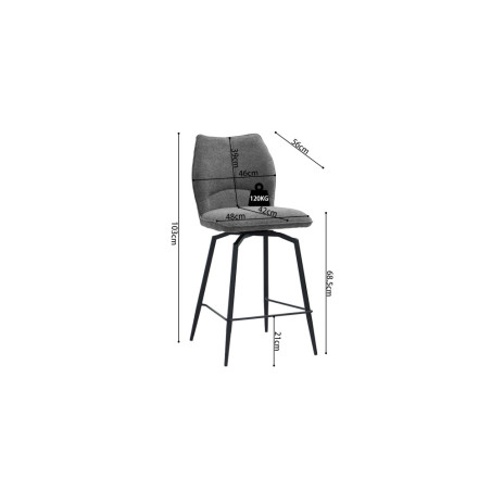 LAURIER, chaise de comptoir hauteur 103 cm - tissu doux - assise pivotante - 5 coloris