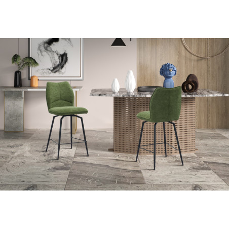LAURIER, chaise de comptoir hauteur 103 cm - tissu doux - assise pivotante - 5 coloris