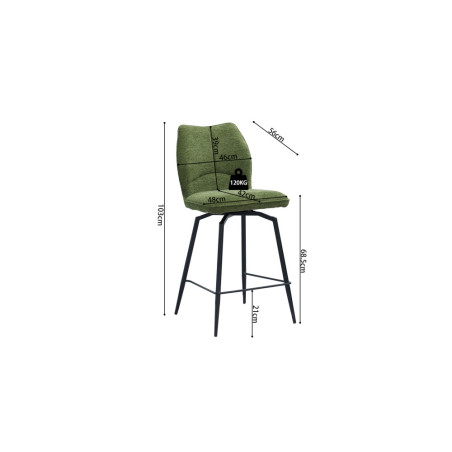 LAURIER, chaise de comptoir hauteur 103 cm - tissu doux - assise pivotante - 5 coloris