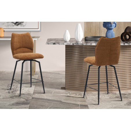 LAURIER, chaise de comptoir hauteur 103 cm - tissu doux - assise pivotante - 5 coloris