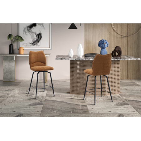 LAURIER, chaise de comptoir hauteur 103 cm - tissu doux - assise pivotante - 5 coloris