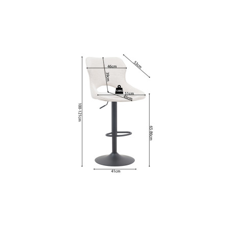 MURIER, chaise de bar hauteur 100-121 cm - tissu doux - hauteur réglable - pieds en métal noir - 7 coloris