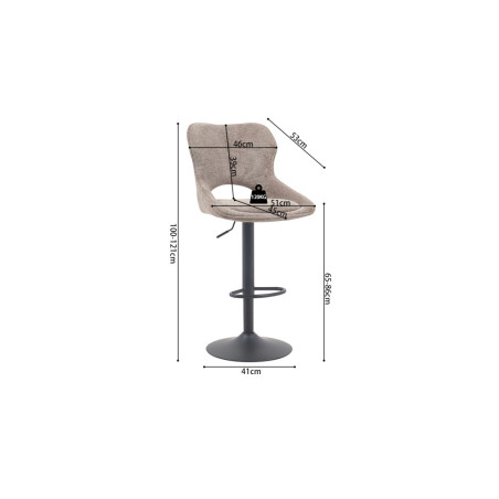 MURIER, chaise de bar hauteur 100-121 cm - tissu doux - hauteur réglable - pieds en métal noir - 7 coloris