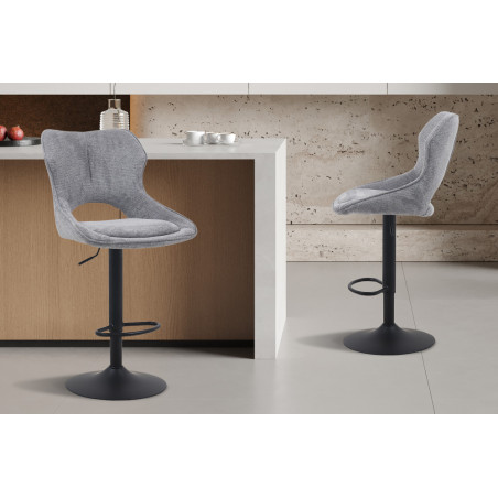 MURIER, chaise de bar hauteur 100-121 cm - tissu doux - hauteur réglable - pieds en métal noir - 7 coloris
