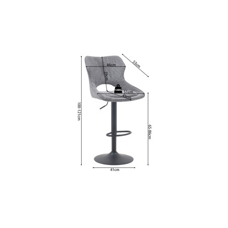 MURIER, chaise de bar hauteur 100-121 cm - tissu doux - hauteur réglable - pieds en métal noir - 7 coloris