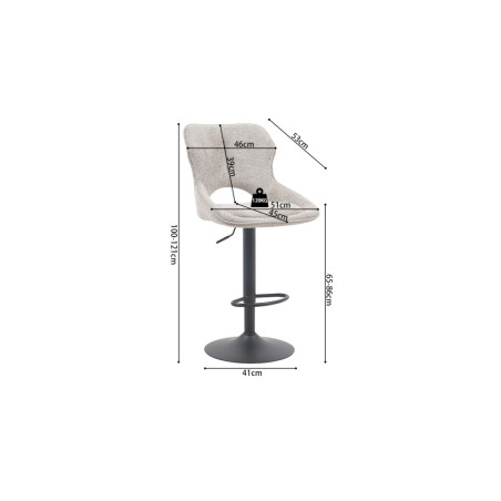 MURIER, chaise de bar hauteur 100-121 cm - tissu doux - hauteur réglable - pieds en métal noir - 7 coloris