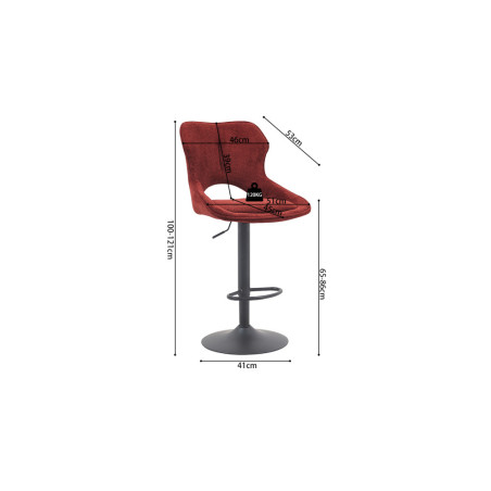 MURIER, chaise de bar hauteur 100-121 cm - tissu doux - hauteur réglable - pieds en métal noir - 7 coloris