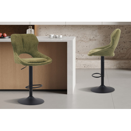 MURIER, chaise de bar hauteur 100-121 cm - tissu doux - hauteur réglable - pieds en métal noir - 7 coloris
