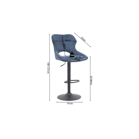 MURIER, chaise de bar hauteur 100-121 cm - tissu doux - hauteur réglable - pieds en métal noir - 7 coloris