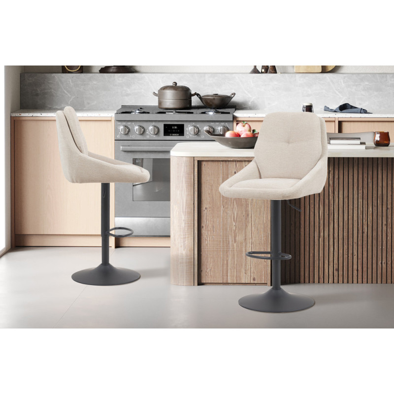 SABLON, chaise de bar hauteur 100-121 cm - tissu doux - assise pivotante - 5 coloris