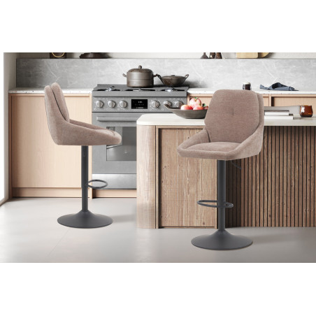 SABLON, chaise de bar hauteur 100-121 cm - tissu doux - assise pivotante - 5 coloris