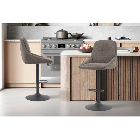SABLON, chaise de bar hauteur 100-121 cm - tissu doux - assise pivotante - 5 coloris
