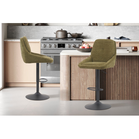 SABLON, chaise de bar hauteur 100-121 cm - tissu doux - assise pivotante - 5 coloris