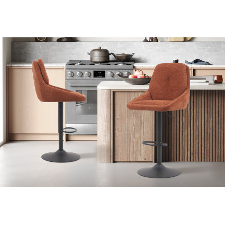 SABLON, chaise de bar hauteur 100-121 cm - tissu doux - assise pivotante - 5 coloris