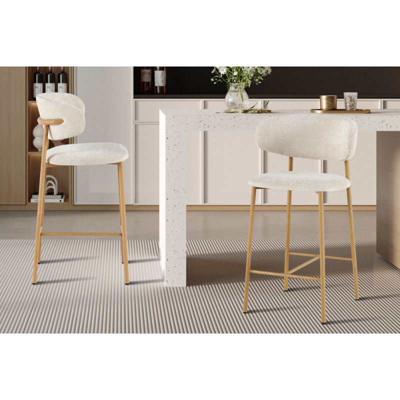 COTON, chaise de comptoir hauteur 92 cm - tissu doux - pieds effet bois - 4 coloris