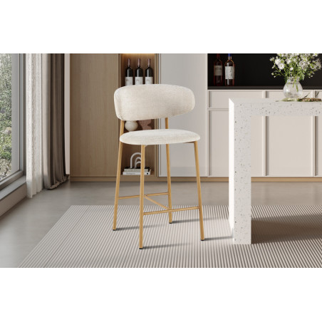 COTON, chaise de comptoir hauteur 92 cm - tissu doux - pieds effet bois - 4 coloris