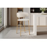 COTON, chaise de comptoir hauteur 92 cm - tissu doux - pieds effet bois - 4 coloris