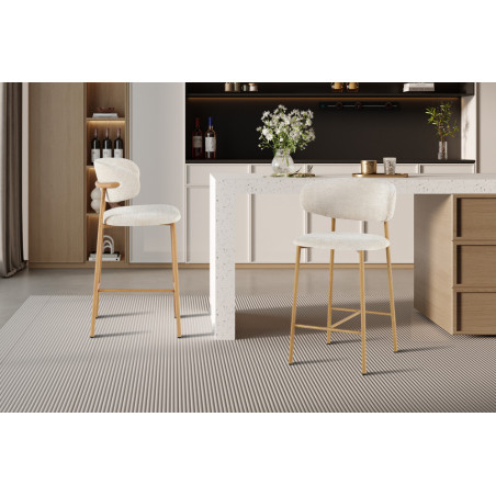 COTON, chaise de comptoir hauteur 92 cm - tissu doux - pieds effet bois - 4 coloris