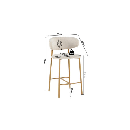 COTON, chaise de comptoir hauteur 92 cm - tissu doux - pieds effet bois - 4 coloris