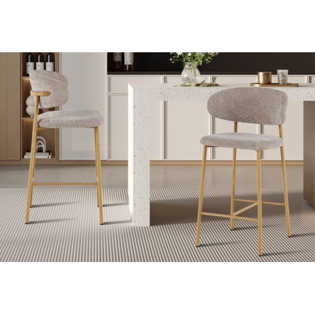 COTON, chaise de comptoir hauteur 92 cm - tissu doux - pieds effet bois - 4 coloris