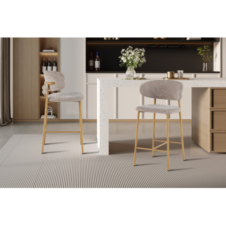 COTON, chaise de comptoir hauteur 92 cm - tissu doux - pieds effet bois - 4 coloris