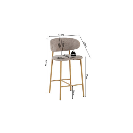 COTON, chaise de comptoir hauteur 92 cm - tissu doux - pieds effet bois - 4 coloris