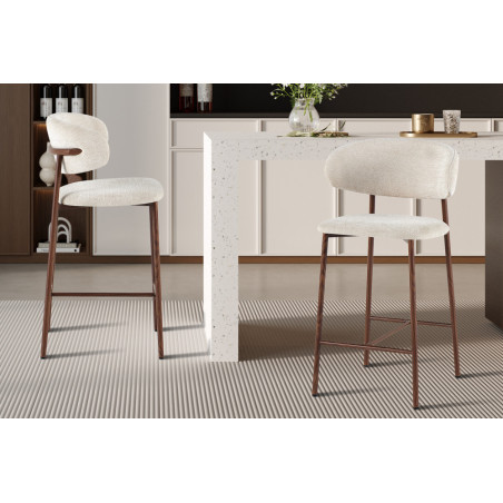 COTON, chaise de comptoir hauteur 92 cm - tissu doux - pieds effet bois - 4 coloris