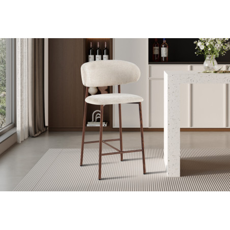 COTON, chaise de comptoir hauteur 92 cm - tissu doux - pieds effet bois - 4 coloris