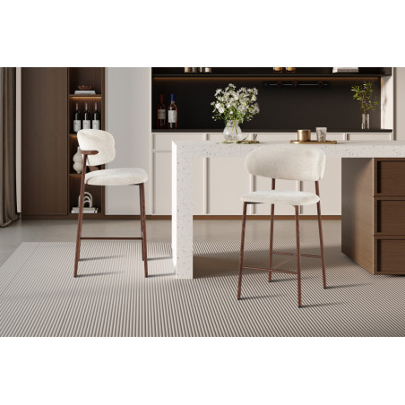 COTON, chaise de comptoir hauteur 92 cm - tissu doux - pieds effet bois - 4 coloris