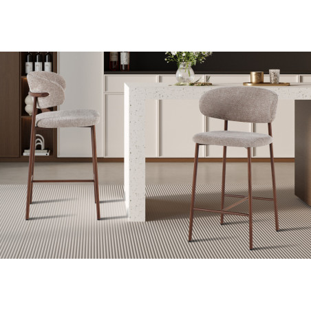 COTON, chaise de comptoir hauteur 92 cm - tissu doux - pieds effet bois - 4 coloris