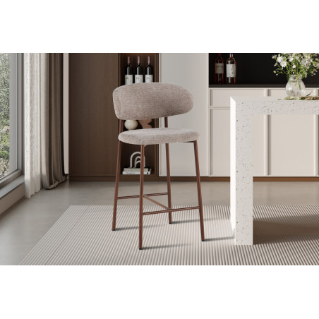 COTON, chaise de comptoir hauteur 92 cm - tissu doux - pieds effet bois - 4 coloris
