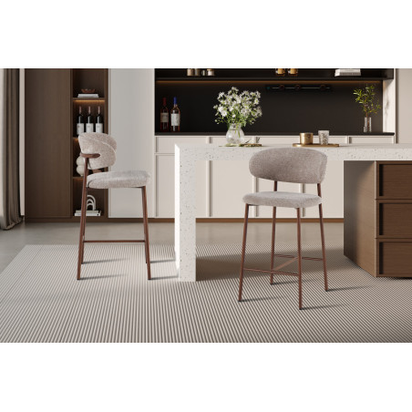 COTON, chaise de comptoir hauteur 92 cm - tissu doux - pieds effet bois - 4 coloris