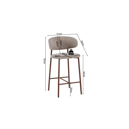 COTON, chaise de comptoir hauteur 92 cm - tissu doux - pieds effet bois - 4 coloris