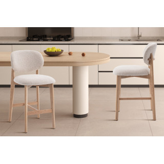 CAMELIA, chaise de comptoir hauteur 94,5 cm - bois massif et tissu - 2 coloris