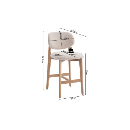 CAMELIA, chaise de comptoir hauteur 94,5 cm - bois massif et tissu - 2 coloris