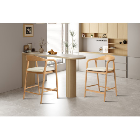 CLEMATITE, chaise de comptoir hauteur 94,5 cm - bois massif et tissu - 2 coloris