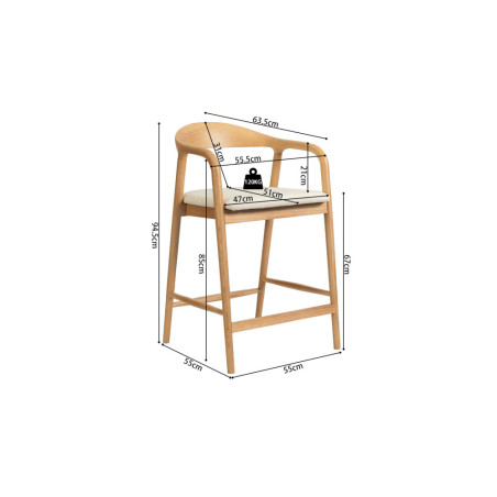 CLEMATITE, chaise de comptoir hauteur 94,5 cm - bois massif et tissu - 2 coloris