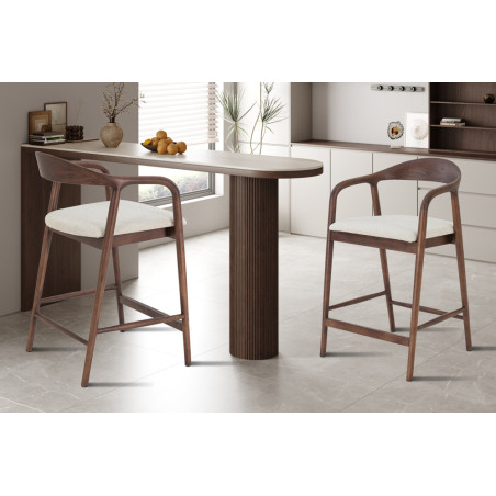 CLEMATITE, chaise de comptoir hauteur 94,5 cm - bois massif et tissu - 2 coloris