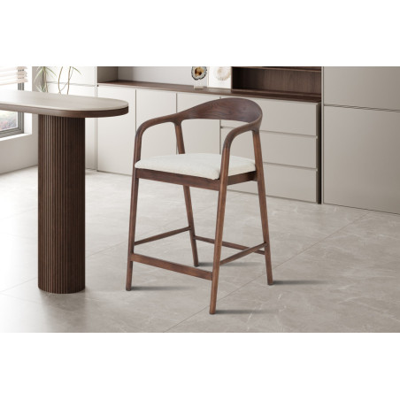 CLEMATITE, chaise de comptoir hauteur 94,5 cm - bois massif et tissu - 2 coloris