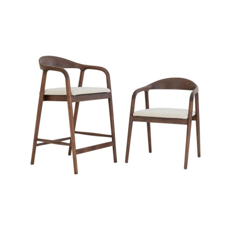 CLEMATITE, chaise de comptoir hauteur 94,5 cm - bois massif et tissu - 2 coloris