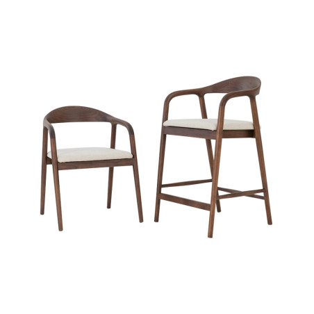 CLEMATITE, chaise de comptoir hauteur 94,5 cm - bois massif et tissu - 2 coloris