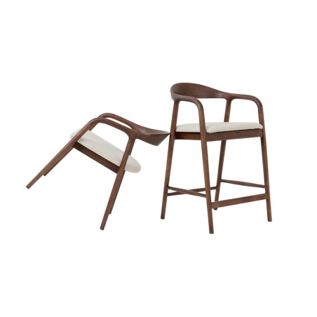 CLEMATITE, chaise de comptoir hauteur 94,5 cm - bois massif et tissu - 2 coloris