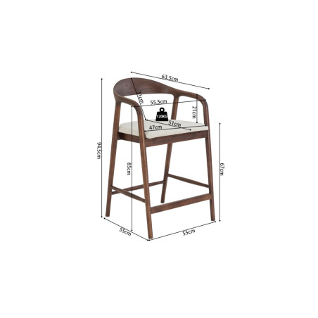 CLEMATITE, chaise de comptoir hauteur 94,5 cm - bois massif et tissu - 2 coloris