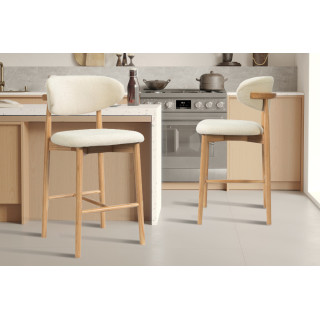 CAPELINE, chaise de comptoir hauteur 97 cm - bois massif et tissu - 2 coloris