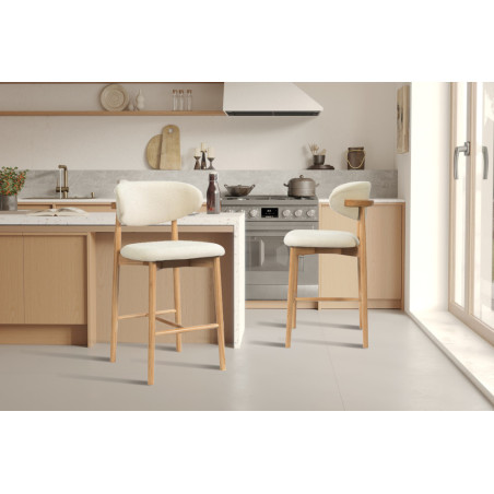 CAPELINE, chaise de comptoir hauteur 97 cm - bois massif et tissu - 2 coloris