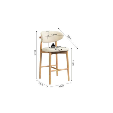 CAPELINE, chaise de comptoir hauteur 97 cm - bois massif et tissu - 2 coloris