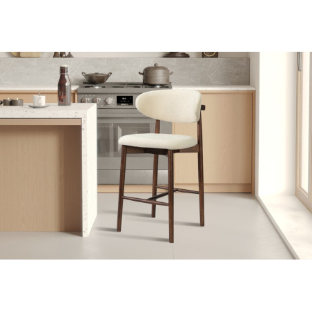 CAPELINE, chaise de comptoir hauteur 97 cm - bois massif et tissu - 2 coloris