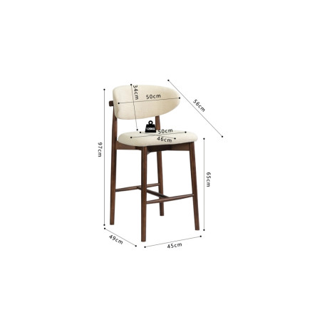 CAPELINE, chaise de comptoir hauteur 97 cm - bois massif et tissu - 2 coloris