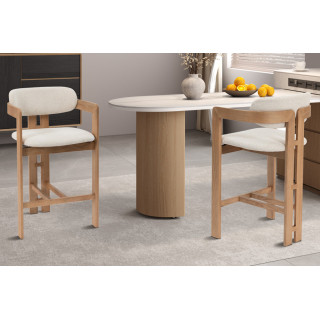 CAMOMILLE, chaise de comptoir hauteur 95 cm - bois massif et tissu - 2 coloris