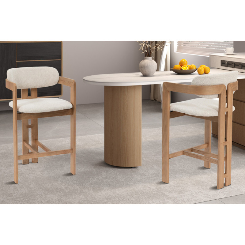 CAMOMILLE, chaise de comptoir hauteur 95 cm - bois massif et tissu - 2 coloris